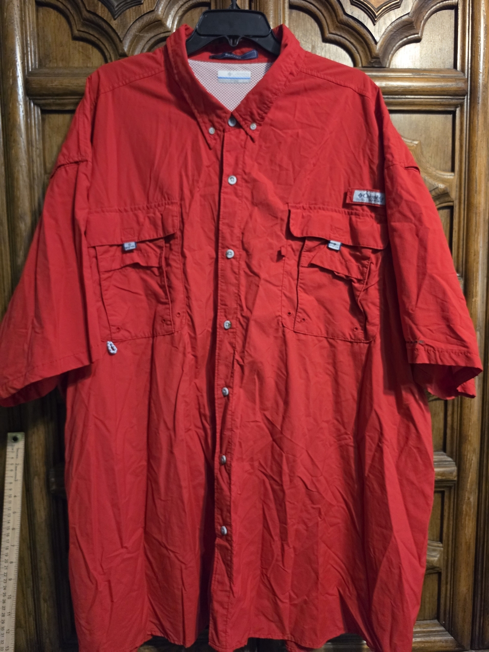 Columbia Bahama Red Mesh-Lined Outdoor Fishing Shirt